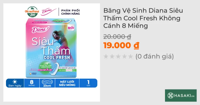 Băng Vệ Sinh Diana Siêu Thấm Cool Fresh Không Cánh 8 Miếng