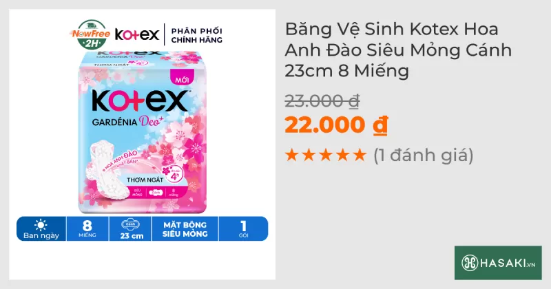 Băng Vệ Sinh Kotex Hoa Anh Đào Siêu Mỏng Cánh 23cm 8 Miếng