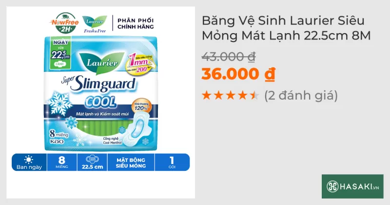 Băng Vệ Sinh Laurier Siêu Mỏng Mát Lạnh 22.5cm 8M