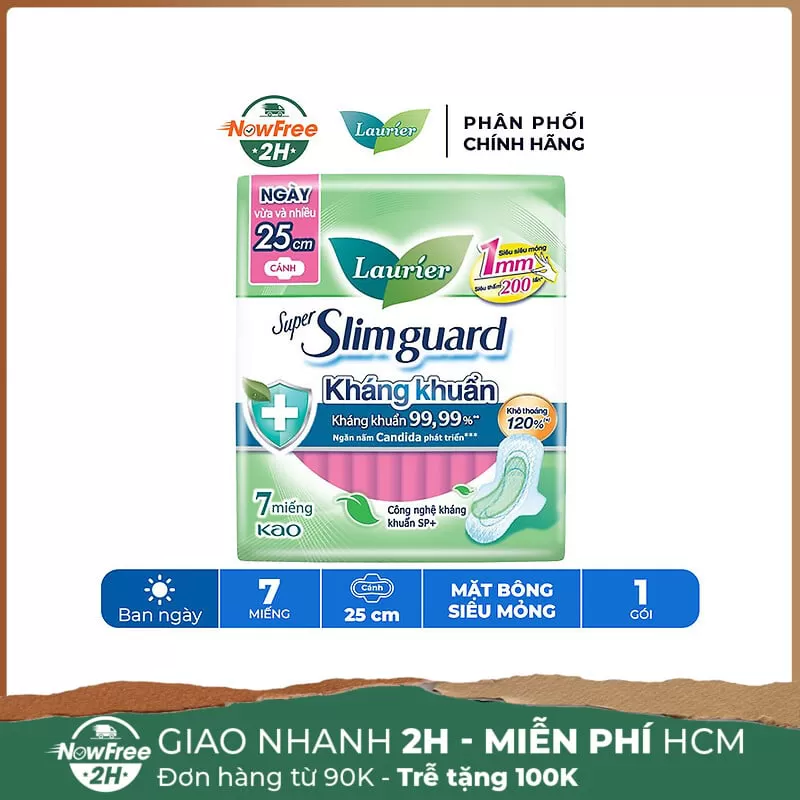 Băng Vệ Sinh Laurier Siêu Mỏng Cánh Kháng Khuẩn 25cm 7M