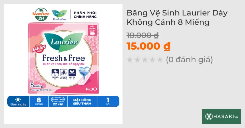 Băng Vệ Sinh Laurier Dày Không Cánh 8 Miếng