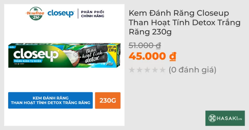 Kem Đánh Răng Closeup Than Hoạt Tính Detox Trắng Răng 230g