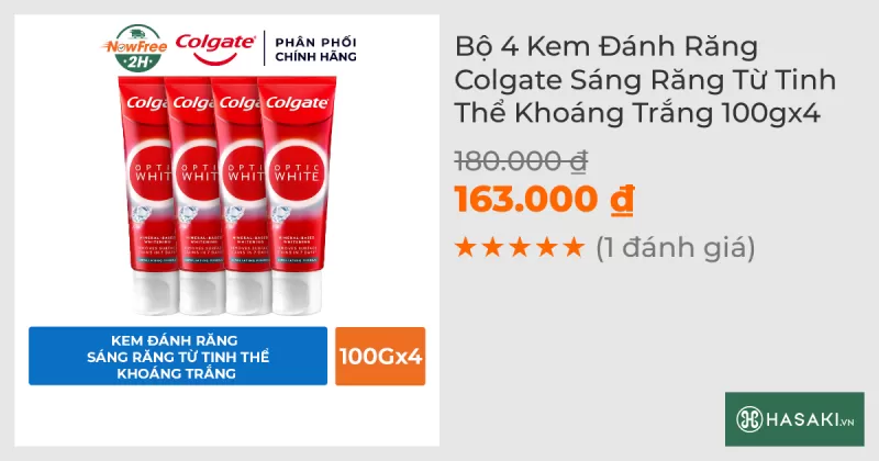 Bộ 4 Kem Đánh Răng Colgate Sáng Răng Từ Tinh Thể Khoáng Trắng 100gx4