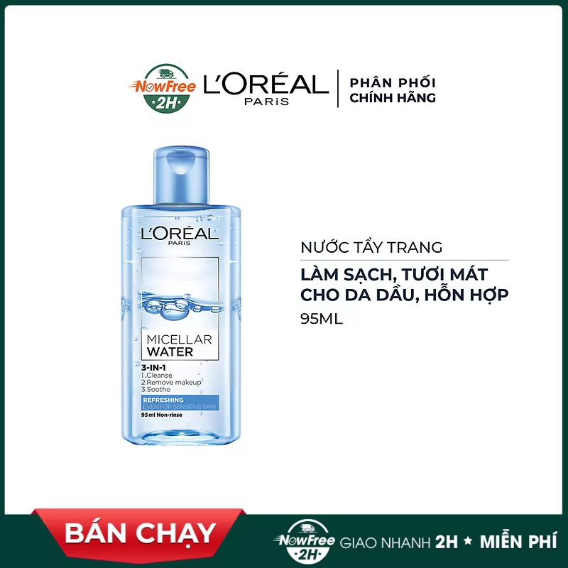 [Mini] Nước Tẩy Trang L'Oreal Tươi Mát Cho Da Dầu, Hỗn Hợp 95ml