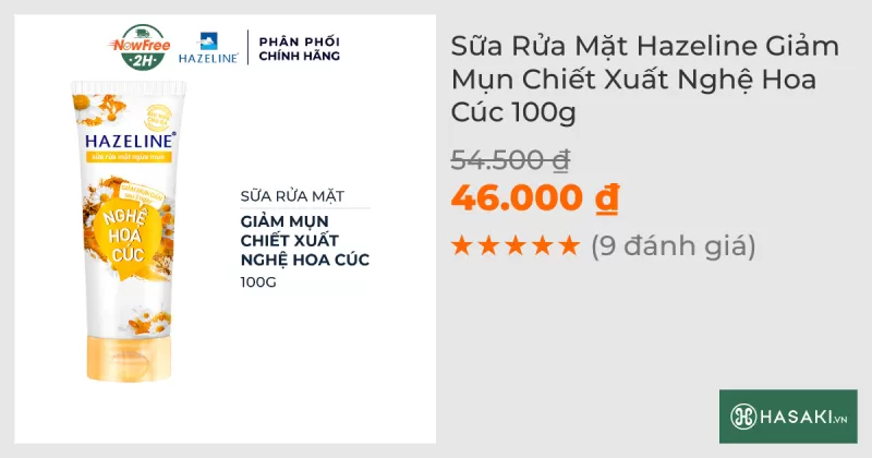 Sữa Rửa Mặt Hazeline Giảm Mụn Chiết Xuất Nghệ Hoa Cúc 100g