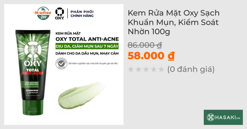 Kem Rửa Mặt Oxy Sạch Khuẩn Mụn, Kiểm Soát Nhờn 100g