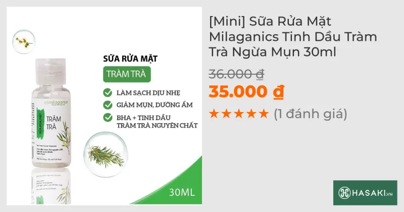 [Mini] Sữa Rửa Mặt Milaganics Tinh Dầu Tràm Trà Ngừa Mụn 30ml