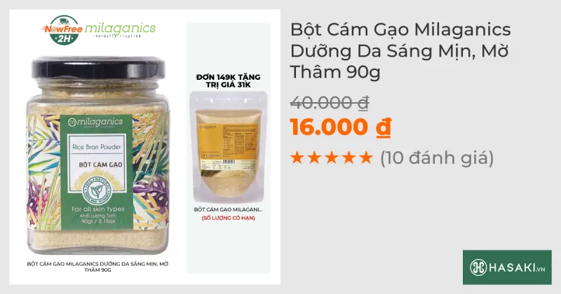 Bột Cám Gạo Milaganics Dưỡng Da Sáng Mịn, Mờ Thâm 90g