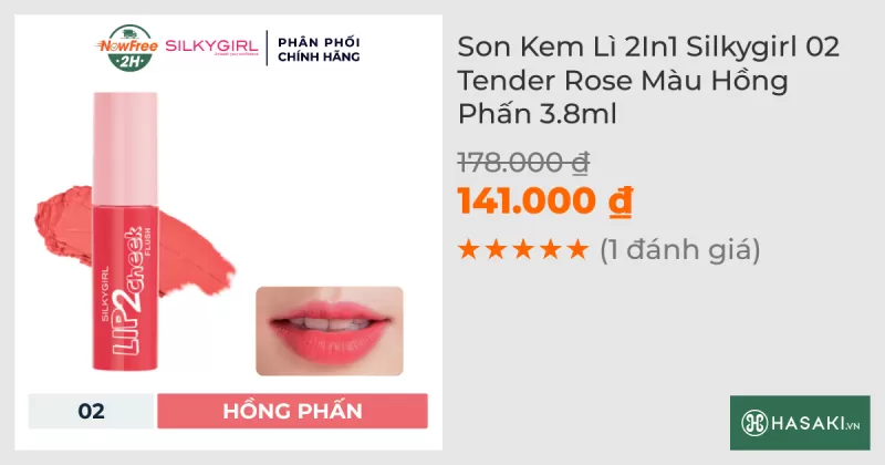 Son Kem Lì 2In1 Silkygirl 02 Tender Rose Màu Hồng Phấn 3.8ml