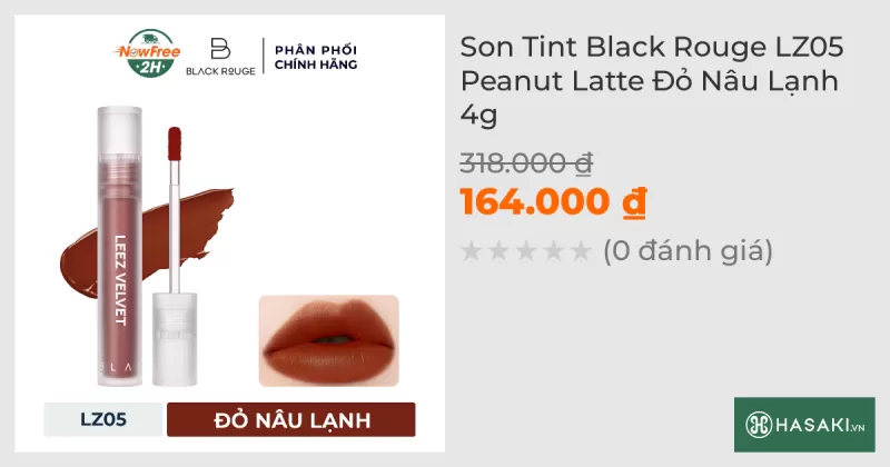 Son Tint Black Rouge LZ05 Peanut Latte Đỏ Nâu Lạnh 4g