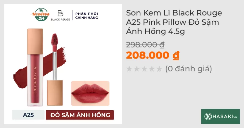 Son Kem Lì Black Rouge A25 Pink Pillow Đỏ Sậm Ánh Hồng 4.5g