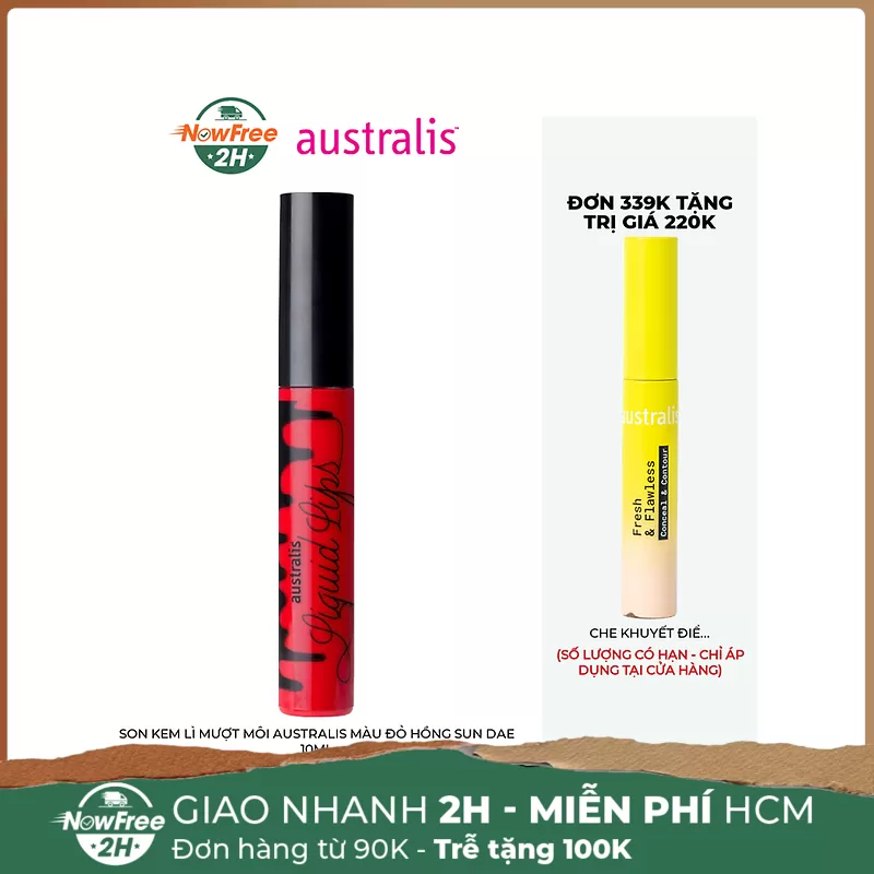 Son Kem Lì Mượt Môi Australis Màu Đỏ Hồng Sun Dae 10ml