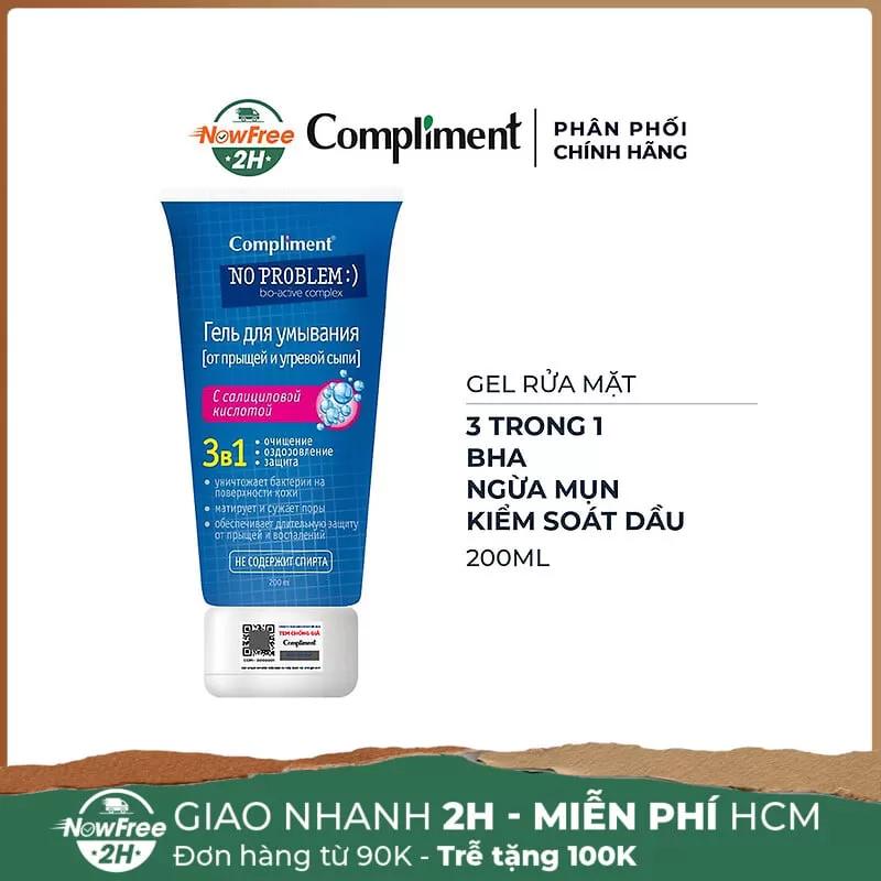 Gel Rửa Mặt Compliment 3 In 1 BHA Ngừa Mụn Kiềm Dầu 200ml