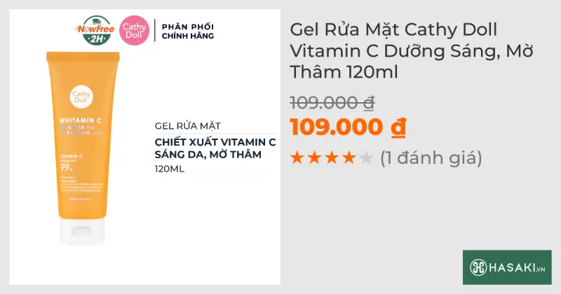 Gel Rửa Mặt Cathy Doll Vitamin C Dưỡng Sáng, Mờ Thâm 120ml