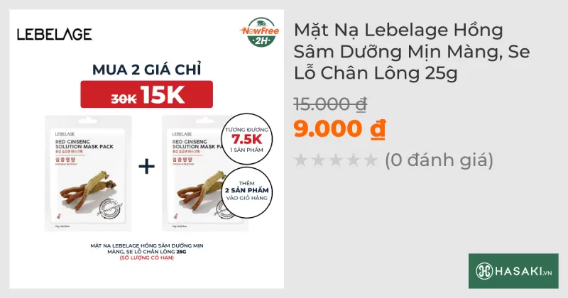 Mặt Nạ Lebelage Hồng Sâm Dưỡng Mịn Màng, Se Lỗ Chân Lông 25g