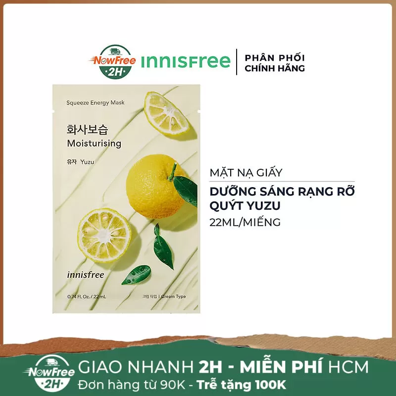 Mặt Nạ Giấy innisfree Dưỡng Sáng Rạng Rỡ Từ Quýt Yuzu 22ml