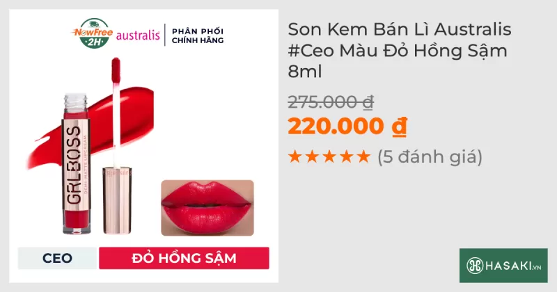 Son Kem Bán Lì Australis #Ceo Màu Đỏ Hồng Sậm 8ml