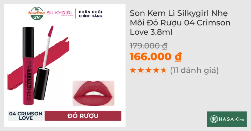 Son Kem Lì Silkygirl Nhẹ Môi Đỏ Rượu 04 Crimson Love 3.8ml