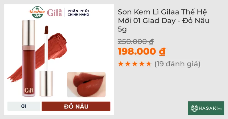 Son Kem Lì Gilaa Thế Hệ Mới 01 Glad Day - Đỏ Nâu 5g