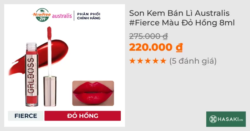 Son Kem Bán Lì Australis #Fierce Màu Đỏ Hồng 8ml