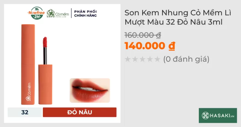 Son Kem Nhung Cỏ Mềm Lì Mượt Màu 32 Đỏ Nâu 3ml