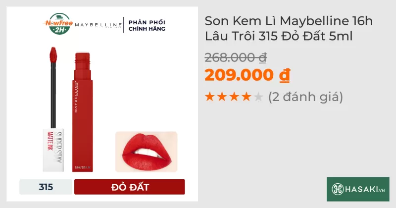 Son Kem Lì Maybelline 16h Lâu Trôi 315 Đỏ Đất 5ml