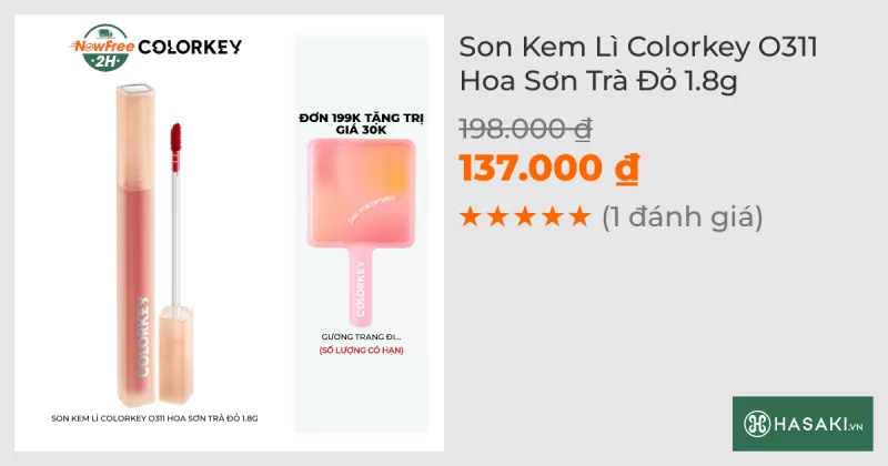 Son Kem Lì Colorkey O311 Hoa Sơn Trà Đỏ 1.8g