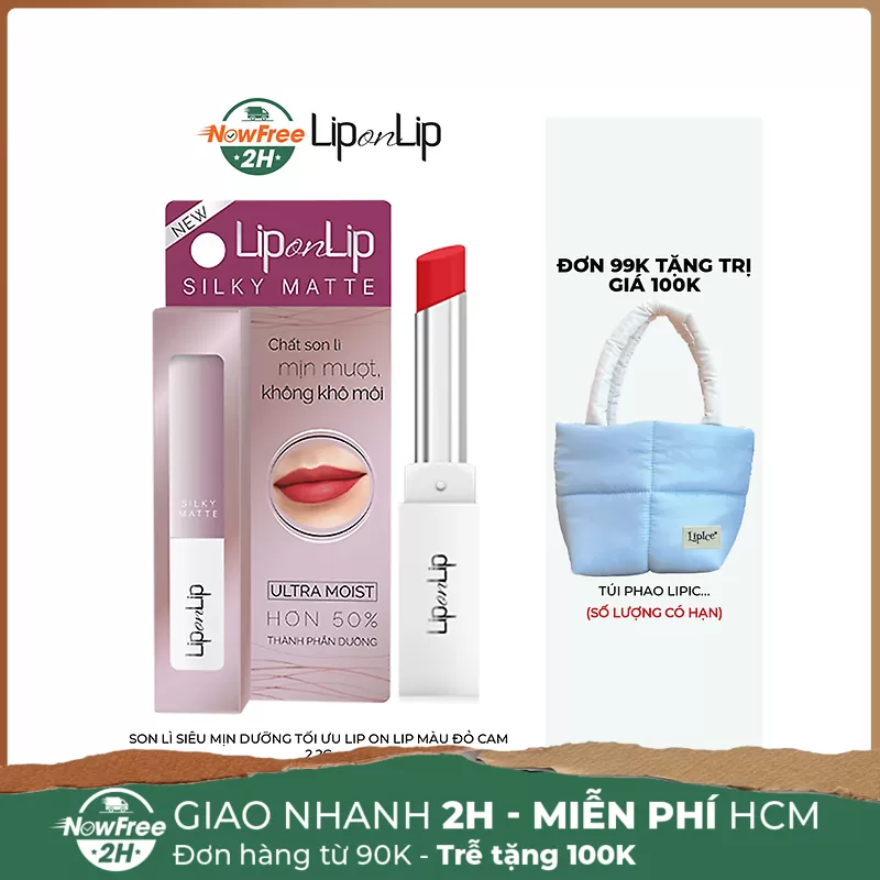 Son Lì Siêu Mịn Dưỡng Tối Ưu Lip On Lip Màu Đỏ Cam 2.2g