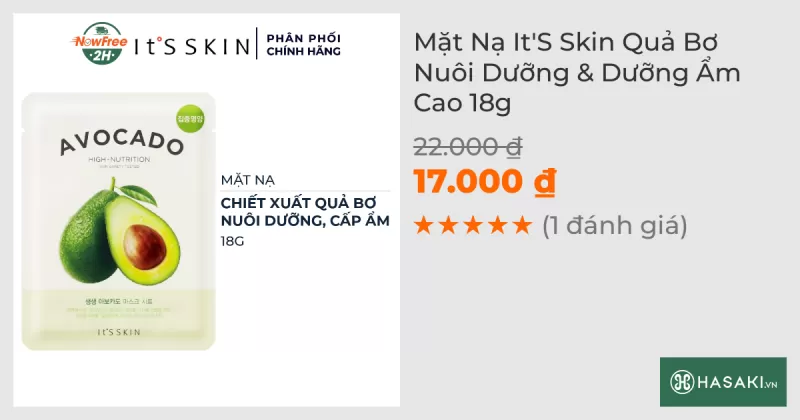 Mặt Nạ It'S Skin Quả Bơ Nuôi Dưỡng & Dưỡng Ẩm Cao 18g