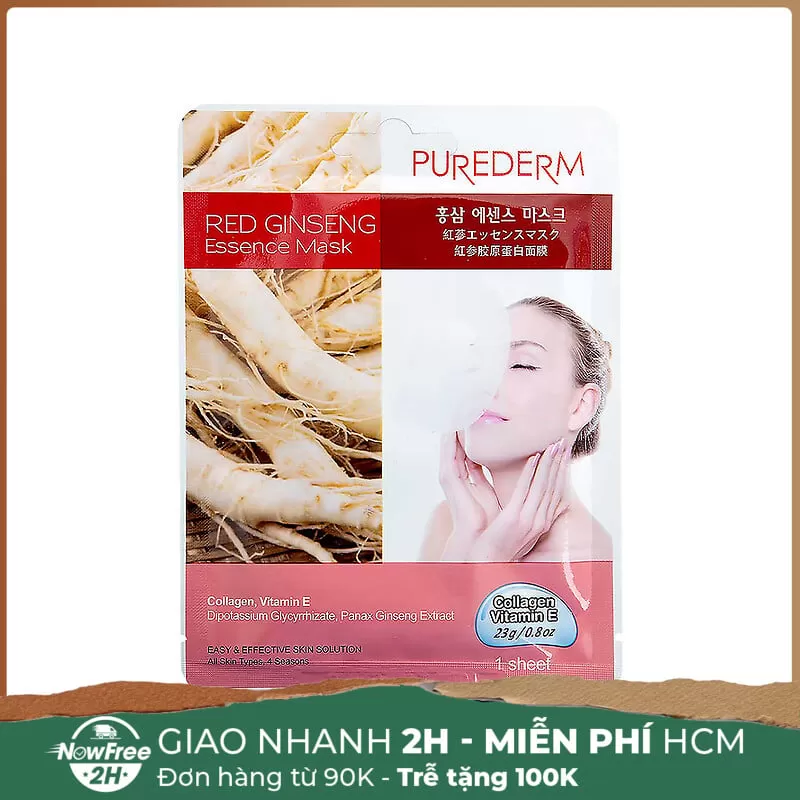 Mặt Nạ Purederm Dưỡng Ẩm Chiết Xuất Nhân Sâm Đỏ 23g