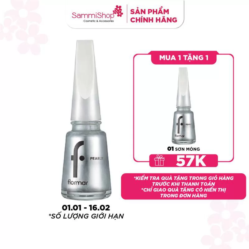 [B1G1 01/01-16/02 ] Flormar Sơn móng Pearly Nail Enamel #390 Stylish Silver 11ml