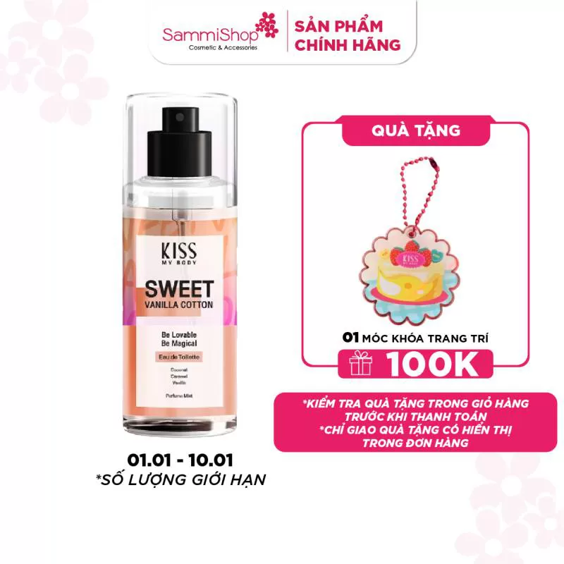 Kiss My Body Xịt thơm toàn thân Perfume Mist #Sweet Vanila Cotton 88ml