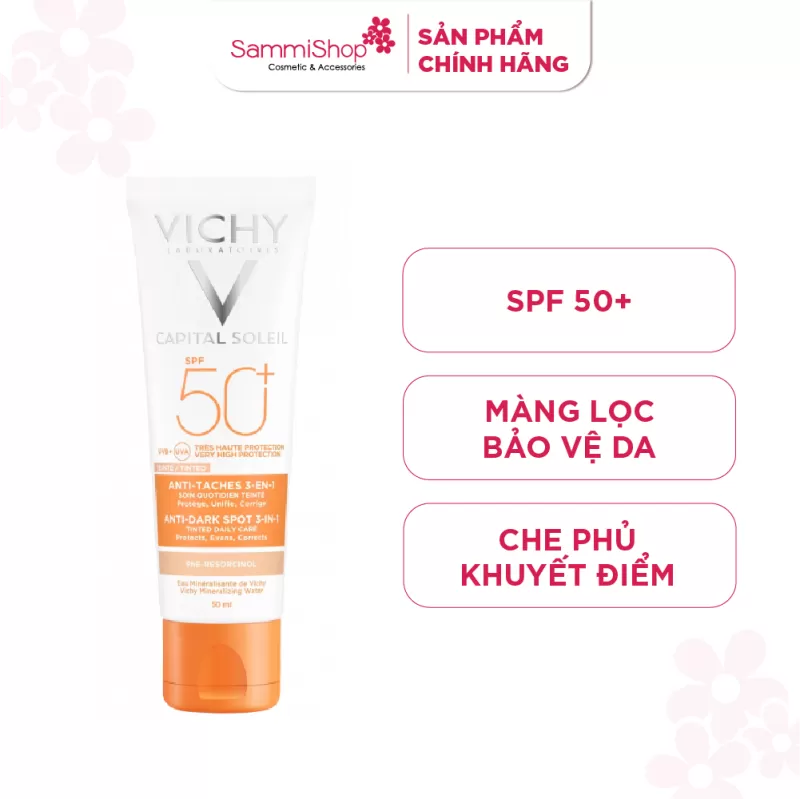 Vichy Kem Chống Nắng Ideal Soleil SPF50+ UVB+UVA Anti Dark Spots 3in1 50ml