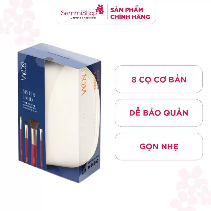 Vacosi Bộ cọ du lịch Sisterland 8 cây & ví trang điểm BC31