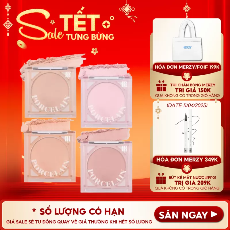 Phấn Má Hồng Dạng Nén Chuẩn Màu, Lâu Trôi Merzy Porcelain Cheek Blusher