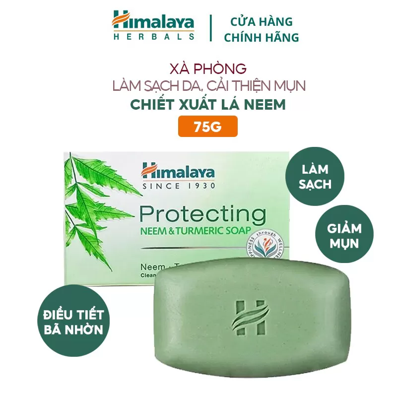 Xà Phòng Làm Sạch Da, Hỗ Trợ Cải Thiện Mụn Chiết Xuất Lá Neem Himalaya Protecting Neem & Turmeric Soap 75g