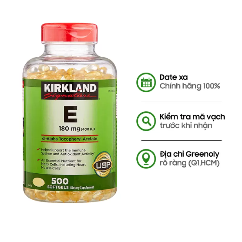 Vitamin E 180mg Kirkland Của Mỹ - 500 Viên Dùng Được 1 Năm 3 Tháng
