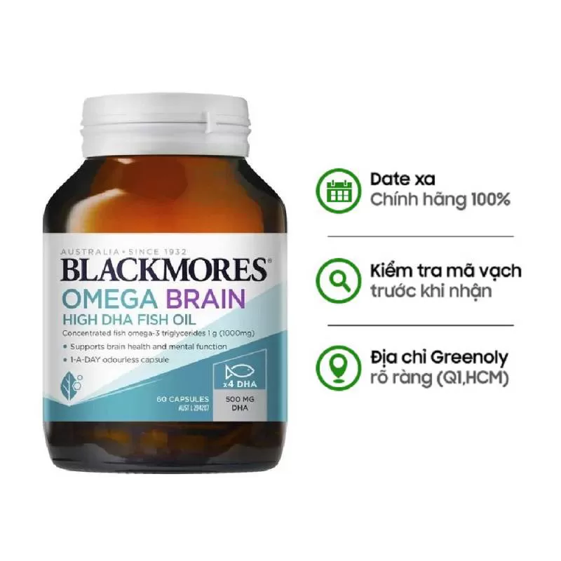 Blackmores Viên Uống Bổ Sung Omega DHA Liều Cao 4 Lần Omega Brain 4x DHA 60 Viên