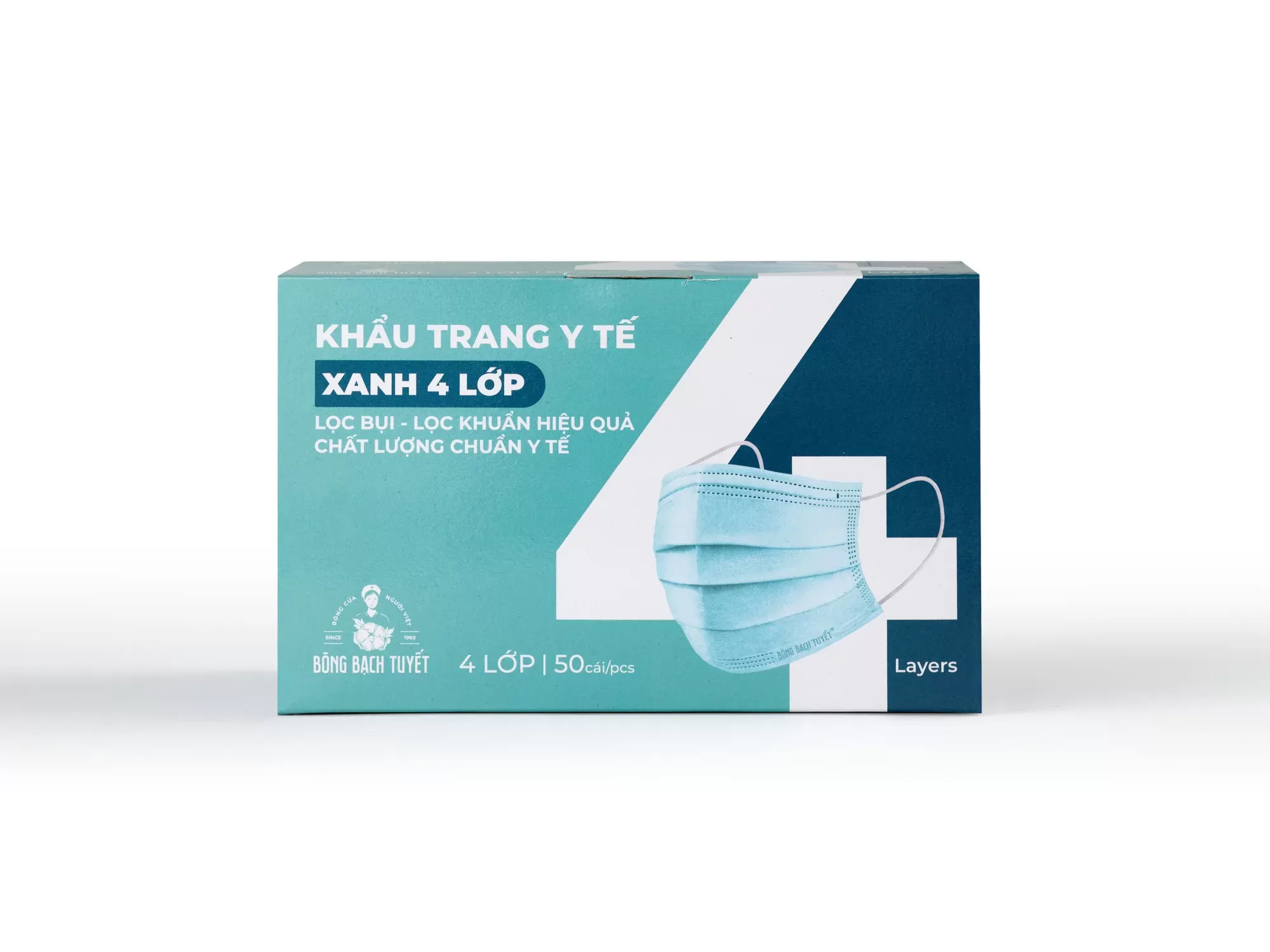 Bông Bạch Tuyết Khẩu Trang Người Lớn 4 Lớp Hộp 50 Cái