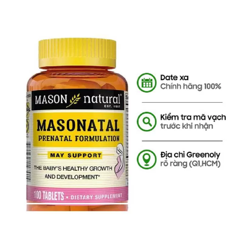 Mason Natural Viên Bổ Sung Khoáng Chất Cho Phụ Nữ Mang Thai Prenatal Formulation 100 viên - Hạn Sử Dụng 12/06/2024