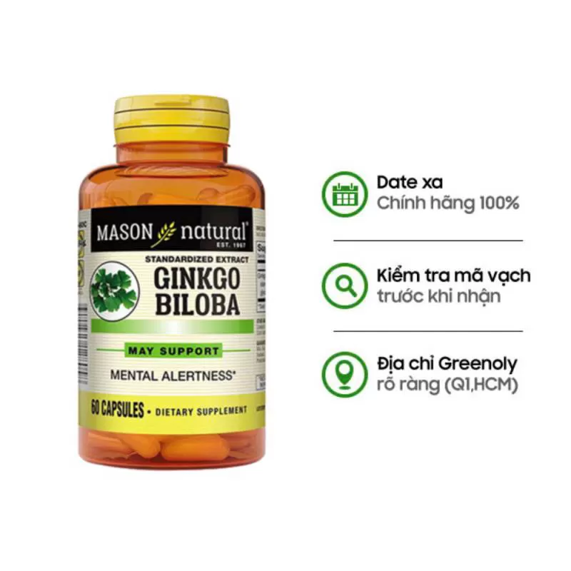 Mason Natural Viên Uống Hỗ Trợ Sức Khỏe Não Bộ Ginkgo Biloba 60 viên