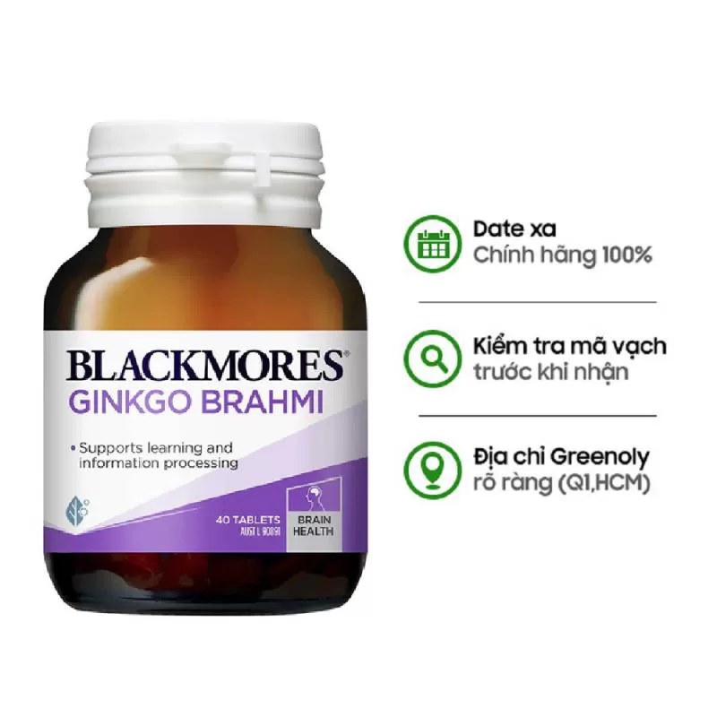 Blackmores Viên Uống Bổ Não Chiết Xuất Cây Bạch Quả Ginkgo Brahmi 40 Viên