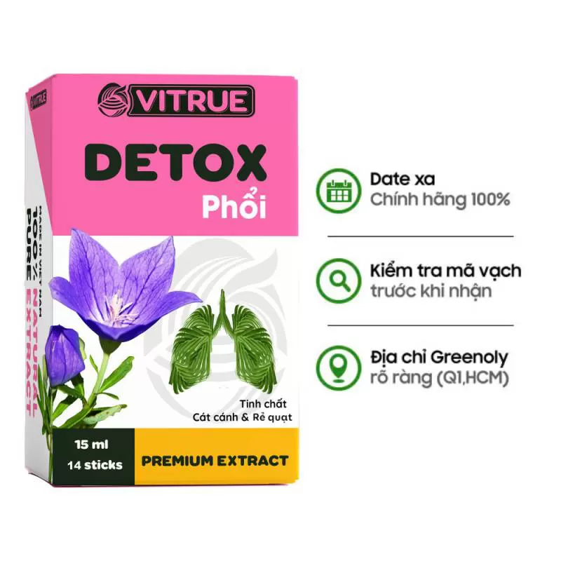 Vitrue Tinh Chất Thảo Dược Giảm Ho, Long Đờm, Detox Thải Độc Phổi Hộp 14 Gói