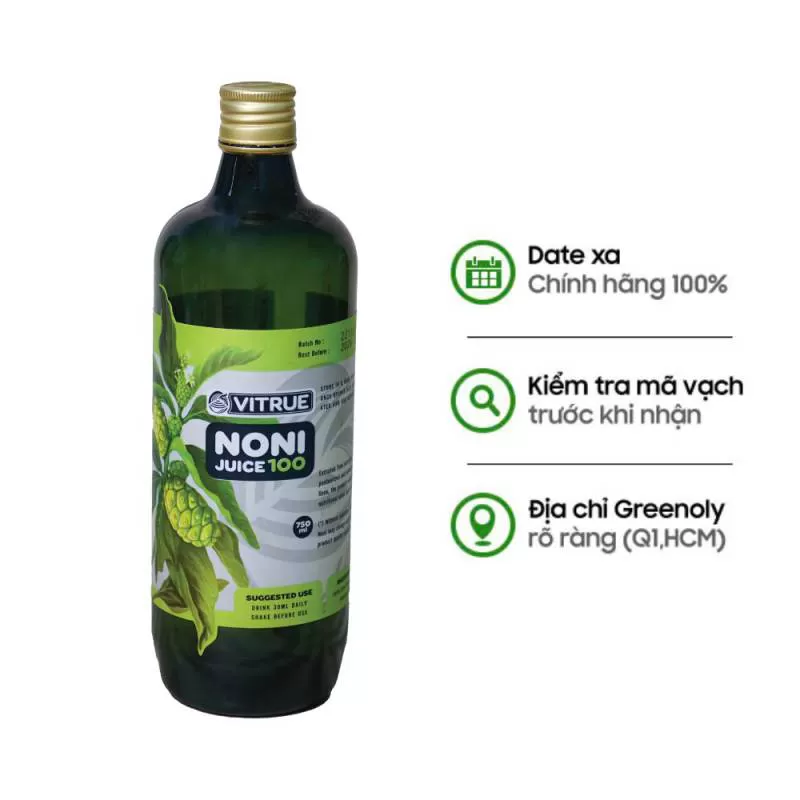 Vitrue Tinh Chất Trái Nhàu Hỗ Trợ Thải Độc Trẻ Hóa Da, Tăng Cường Miễn Dịch Noni Juice 100 Chai 750ml