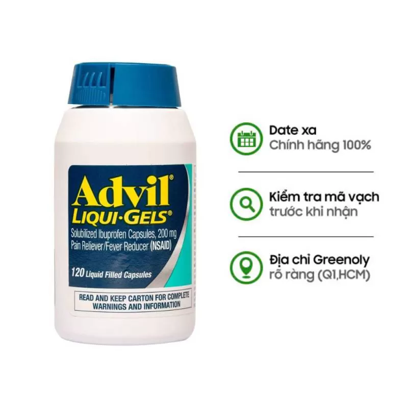 Advil Viên Uống Giảm Đau Giảm Sốt Dạng Viên Nước Bọc Nhanh Hiệu Quả 200mg 120 Viên