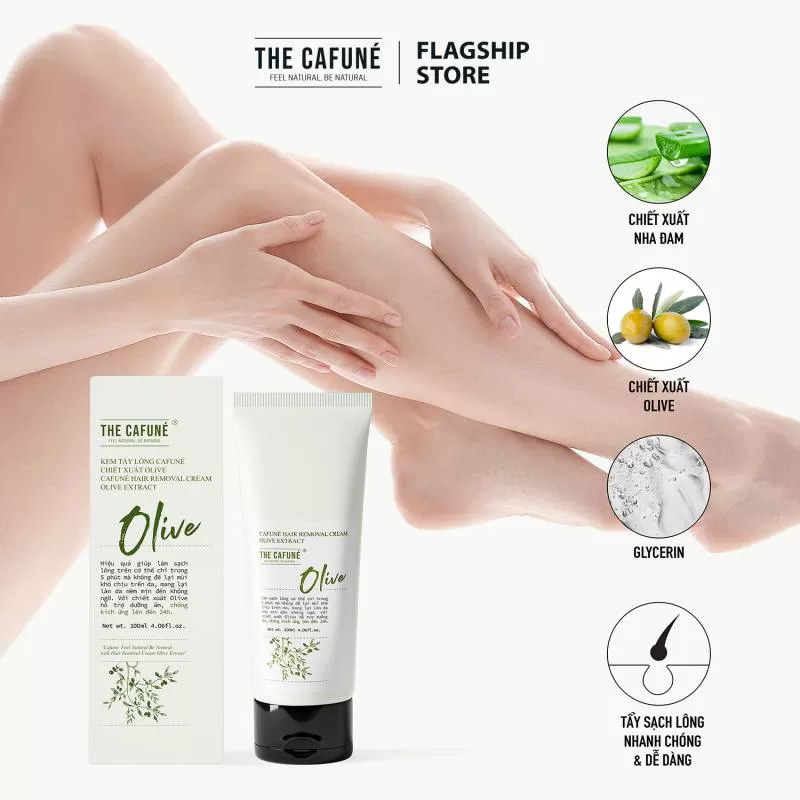 Kem Tẩy Lông Cafuné Chiết Xuất Olive an toàn cho vùng kín, chân, tay, nách 100ml